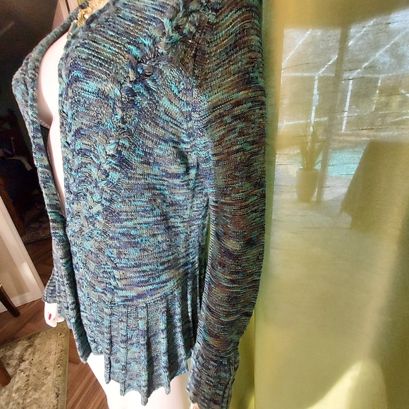 NIC & ZOE Cardigan in an earthy black, teal & green:  Size L - Picture 6 of 11
